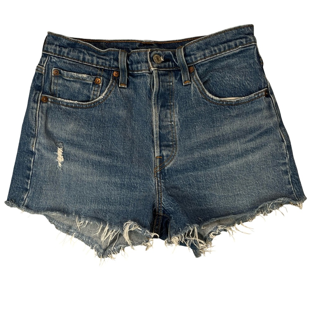 Levi's Women 501 Original Denim Shorts Blue High‎ Rise Raw Hem Cut-Off 27